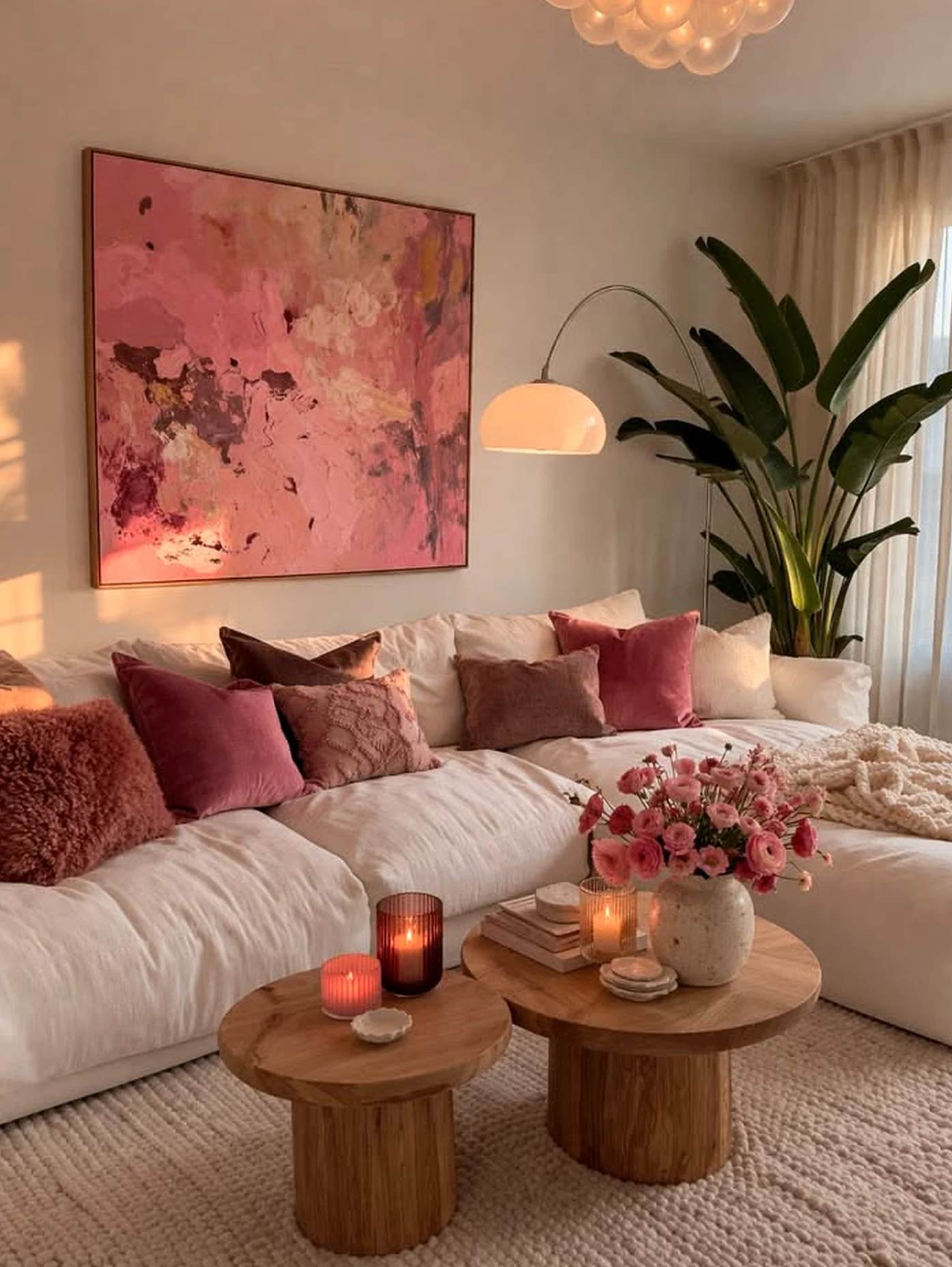 Cozy floral bed adds a clear layer of depth, helping the sitting area feel simple yet expressive.