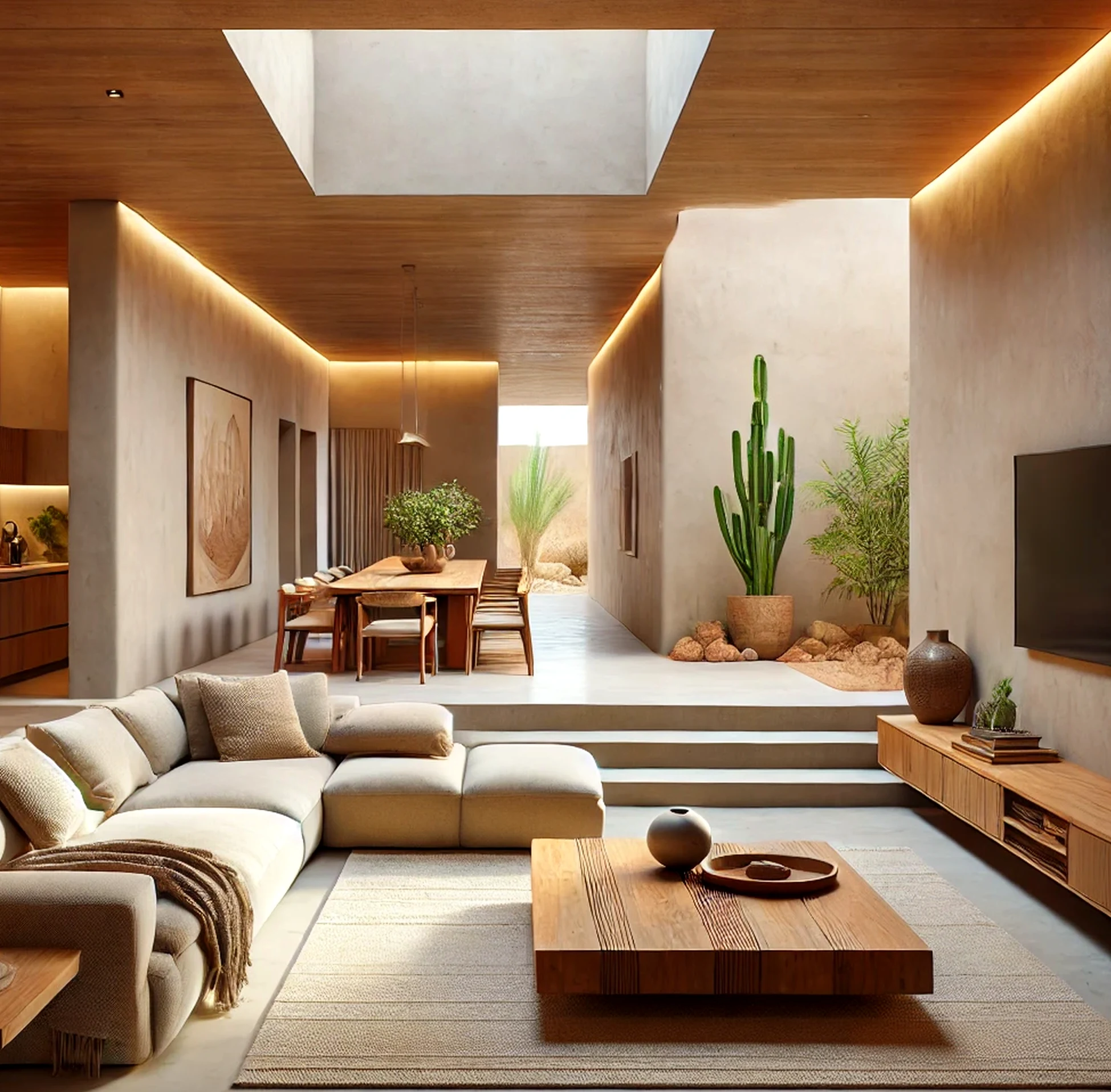 Airy terrace table supports the sitting area through warmth, leaving the space feeling soft at the edges.