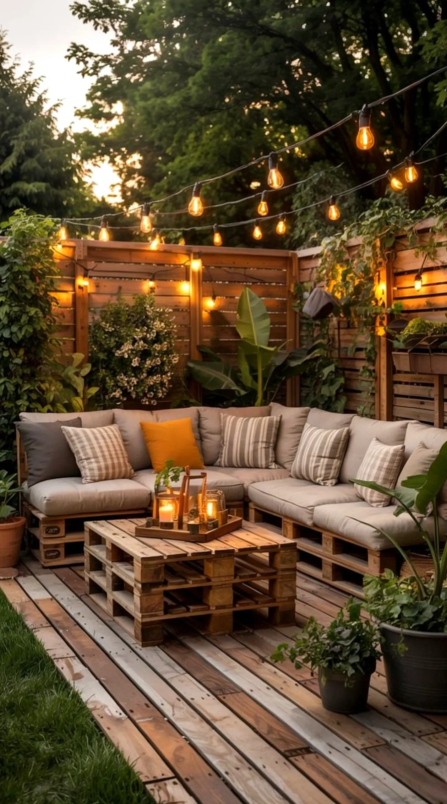 Crisp linen bedding adds contrast across the garden edge, giving the decor a finish that feels ready for quiet use.