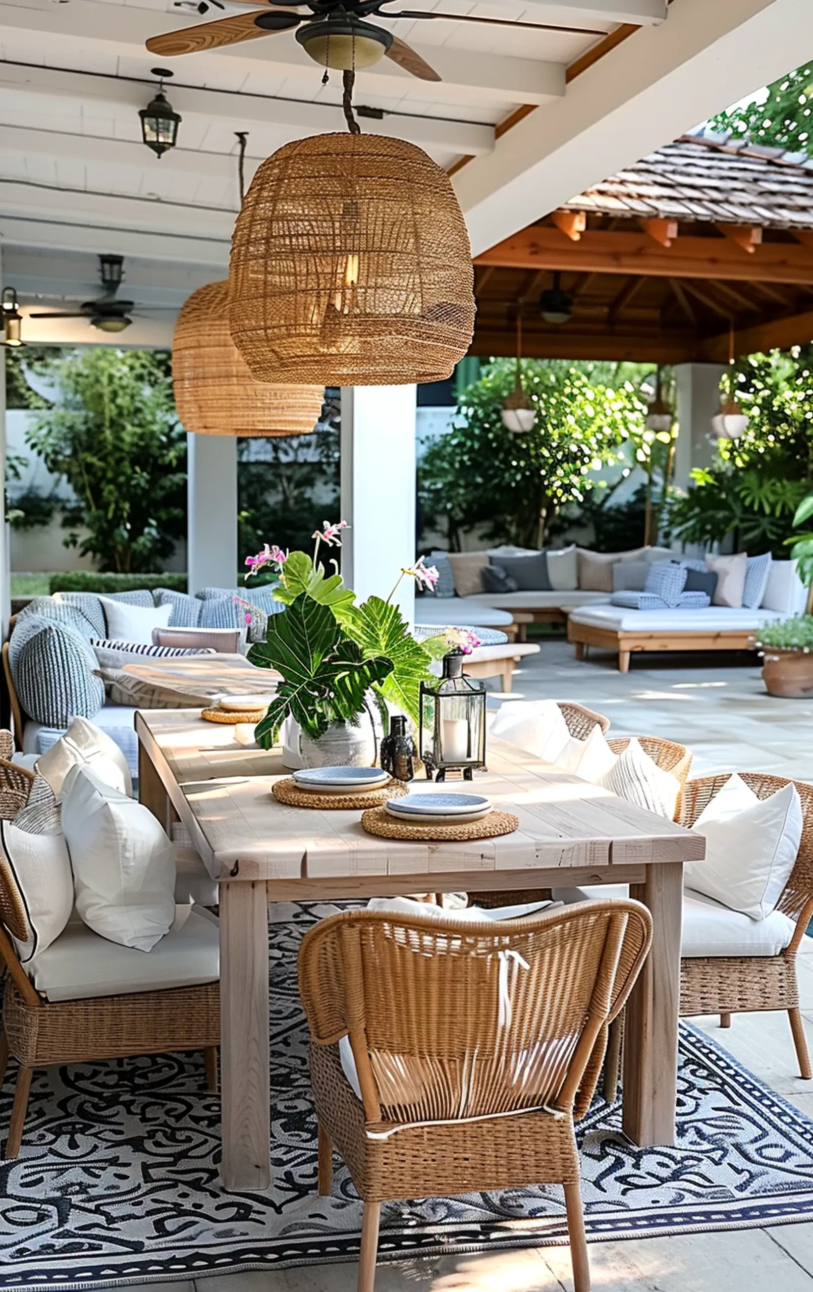 Warm terrace table brings a useful note of texture, making the setting feel personal and relaxed.