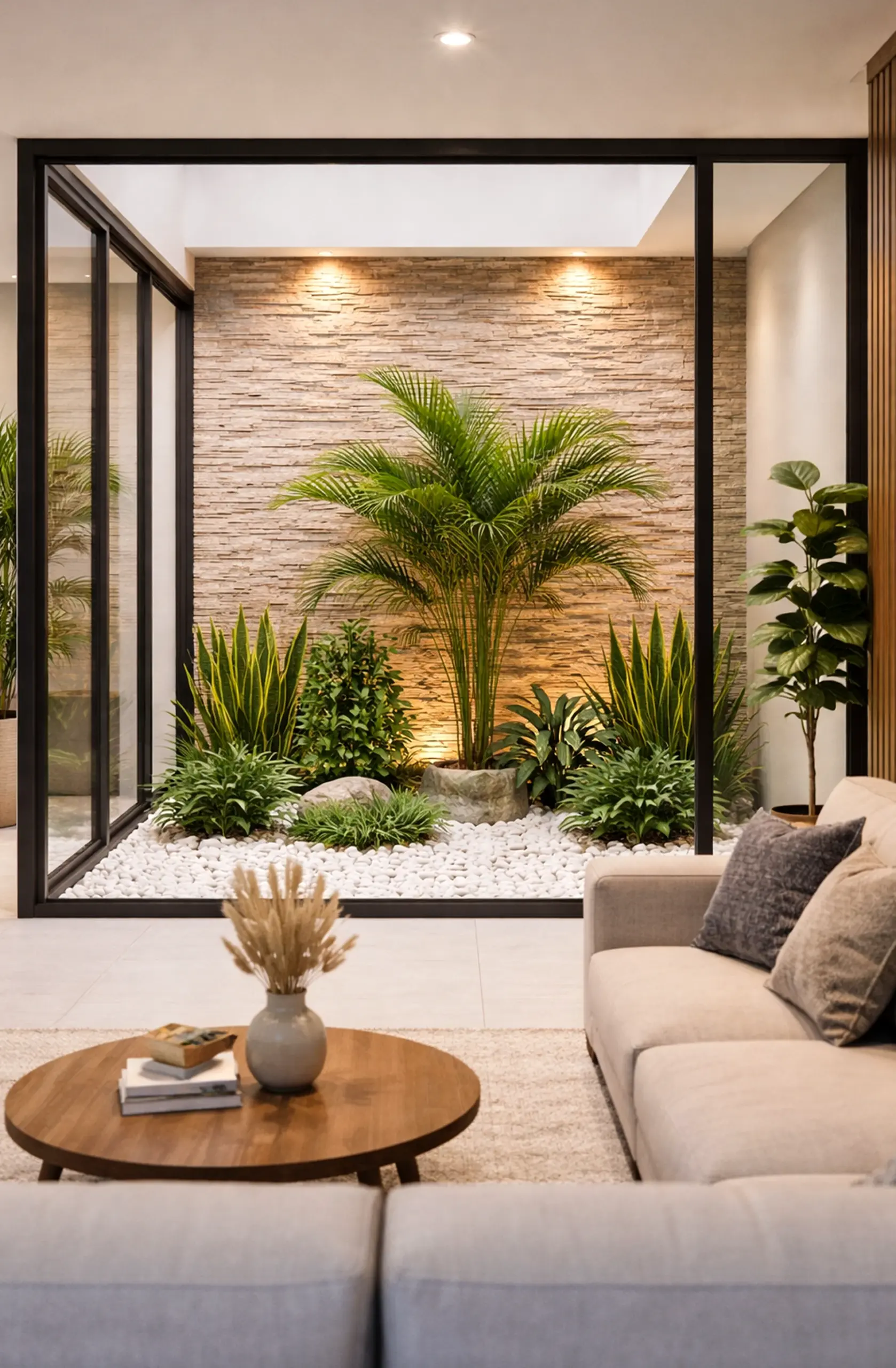 Layered colorful passage draws attention to shape while the garden edge stays pleasantly composed.