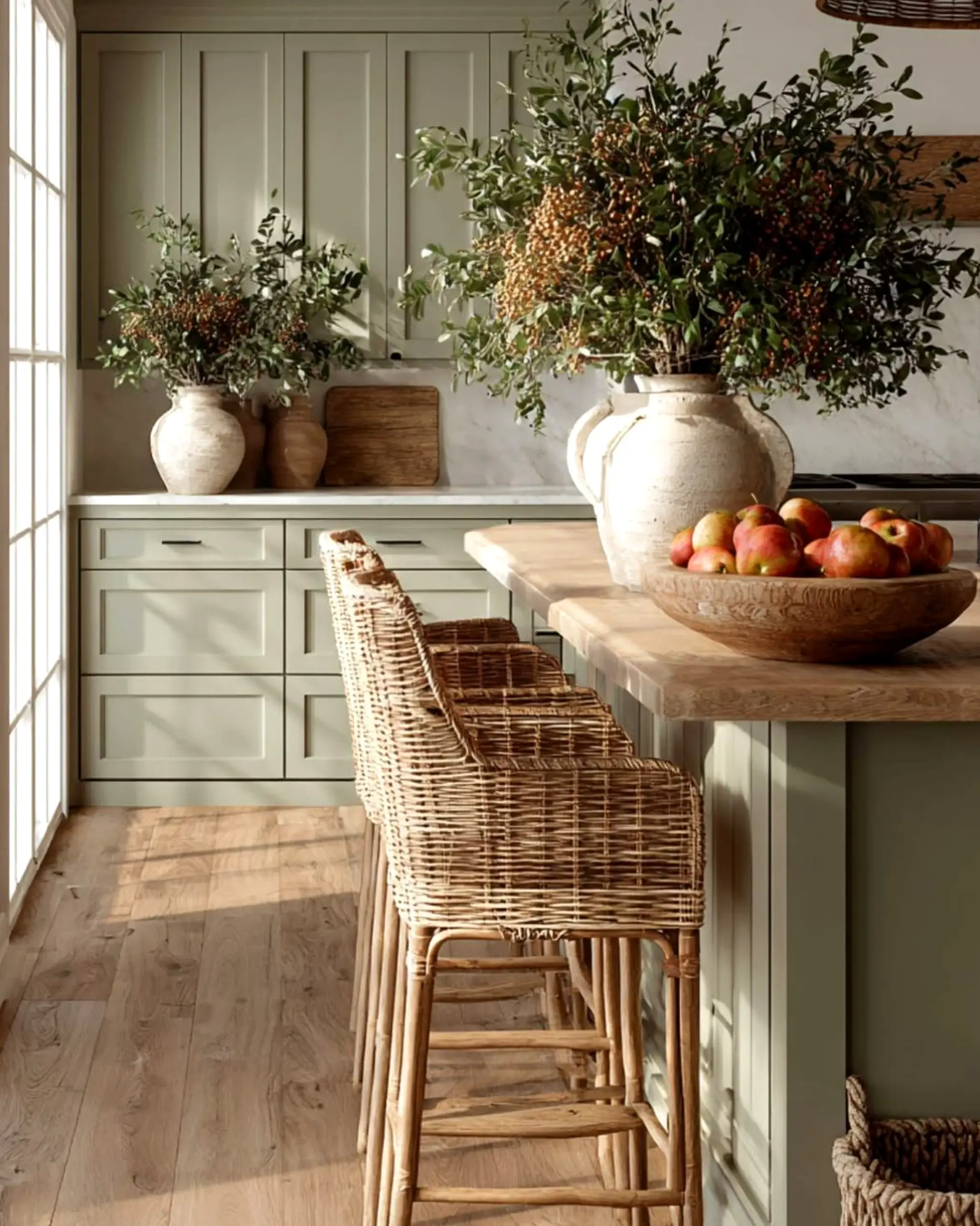 Layered woven chair draws attention to contrast while the backdrop stays open and lived-in.