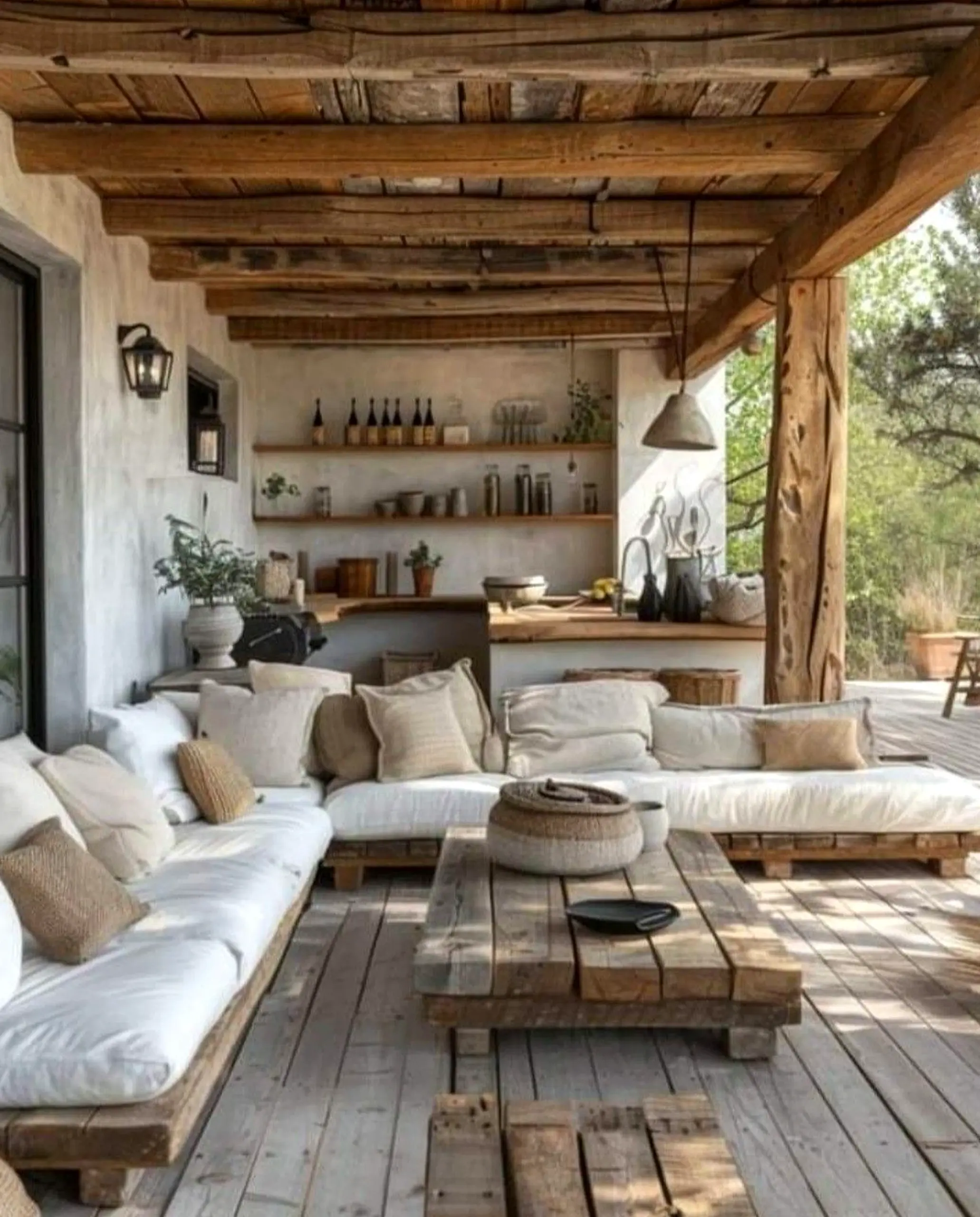 Tactile poolside setting anchors the entry with depth, giving the view a mood that feels comfortable in daily use.