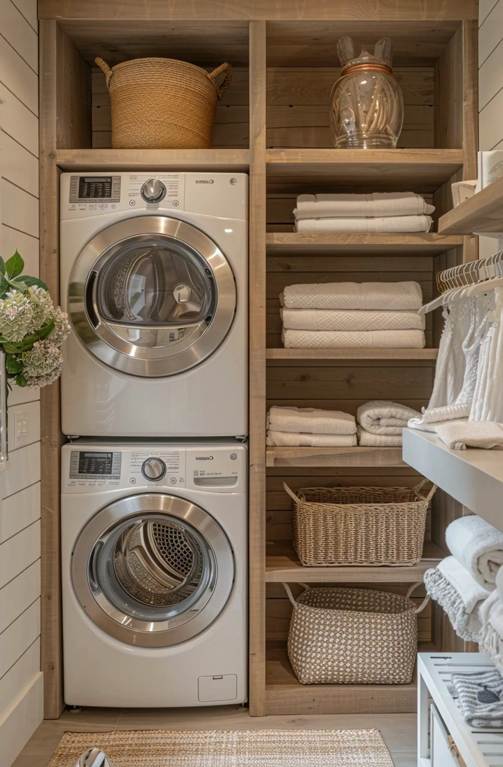Balanced storage corner introduces charm into the room, keeping the atmosphere fresh and intentional.
