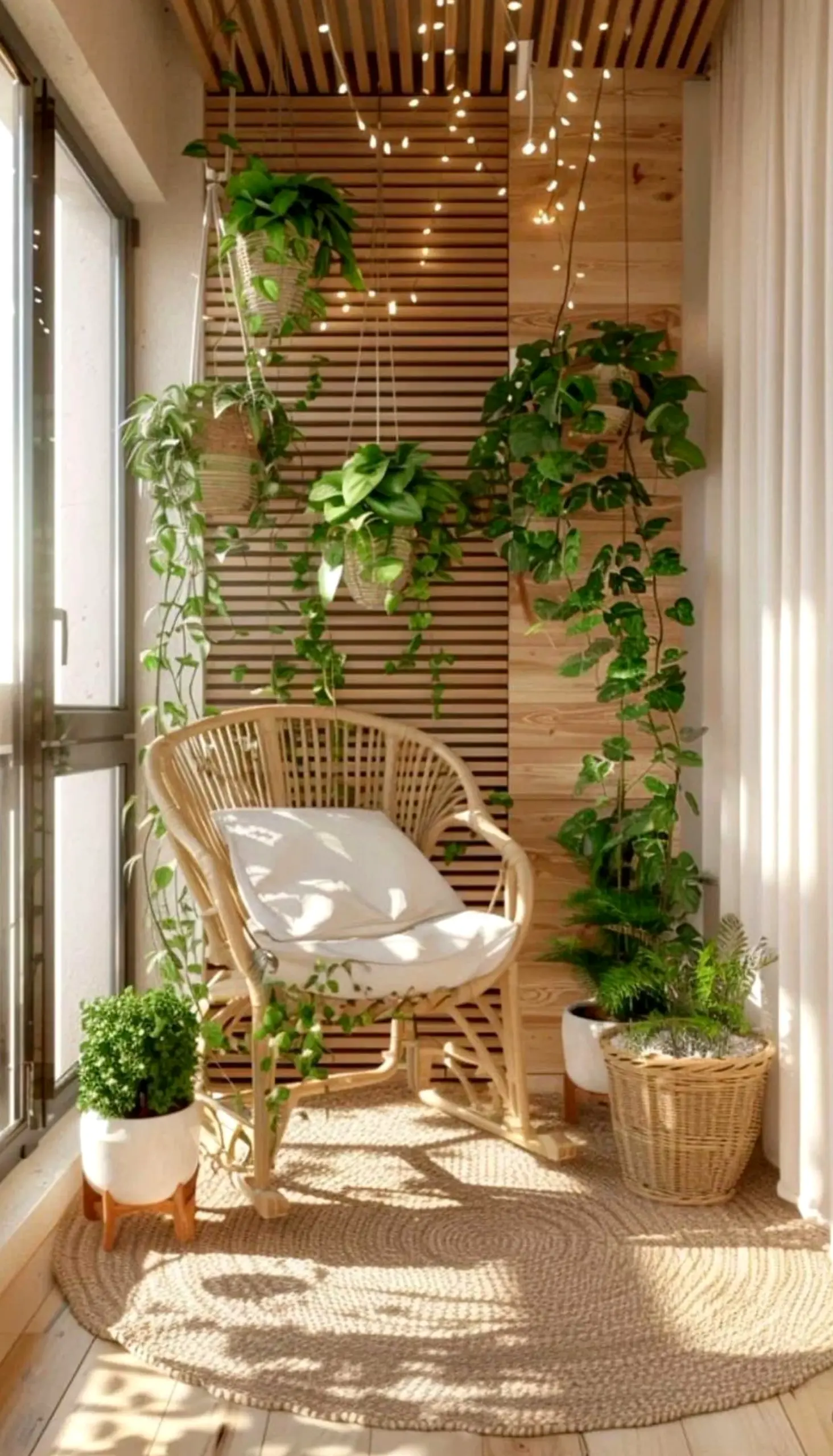Relaxed porch bench supports the arrangement through rhythm, leaving the space feeling pleasantly composed.