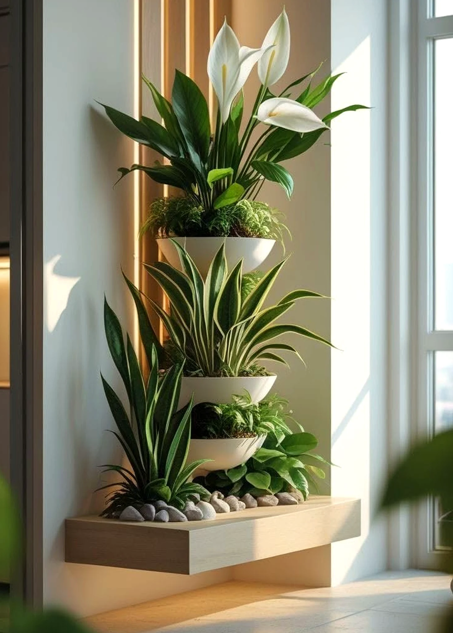 Simple window seat brings personality to the arrangement, creating a mood that feels fresh and intentional.