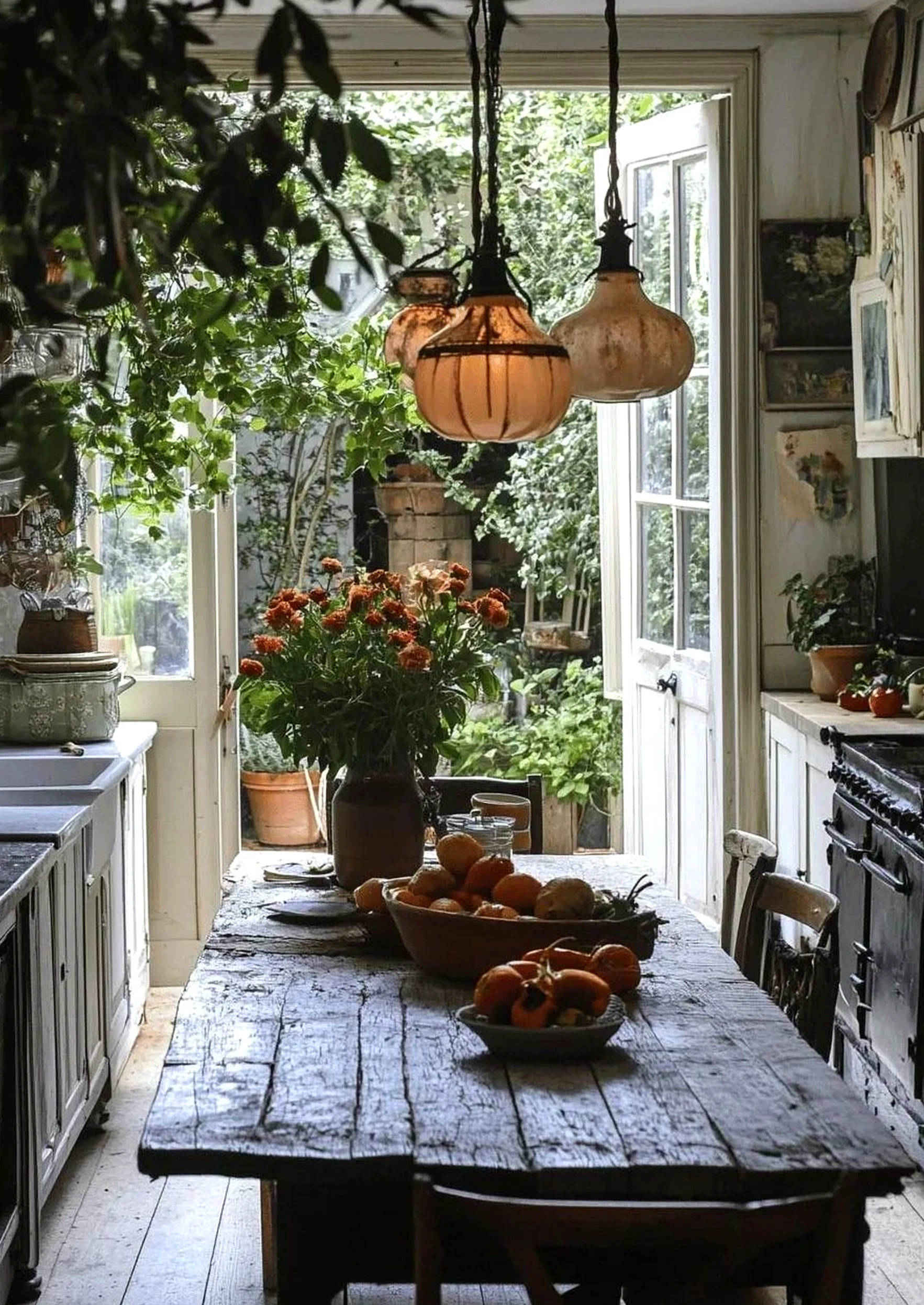 Quiet plant shelf gives the outdoor space more clarity, so the whole view feels pleasantly composed.