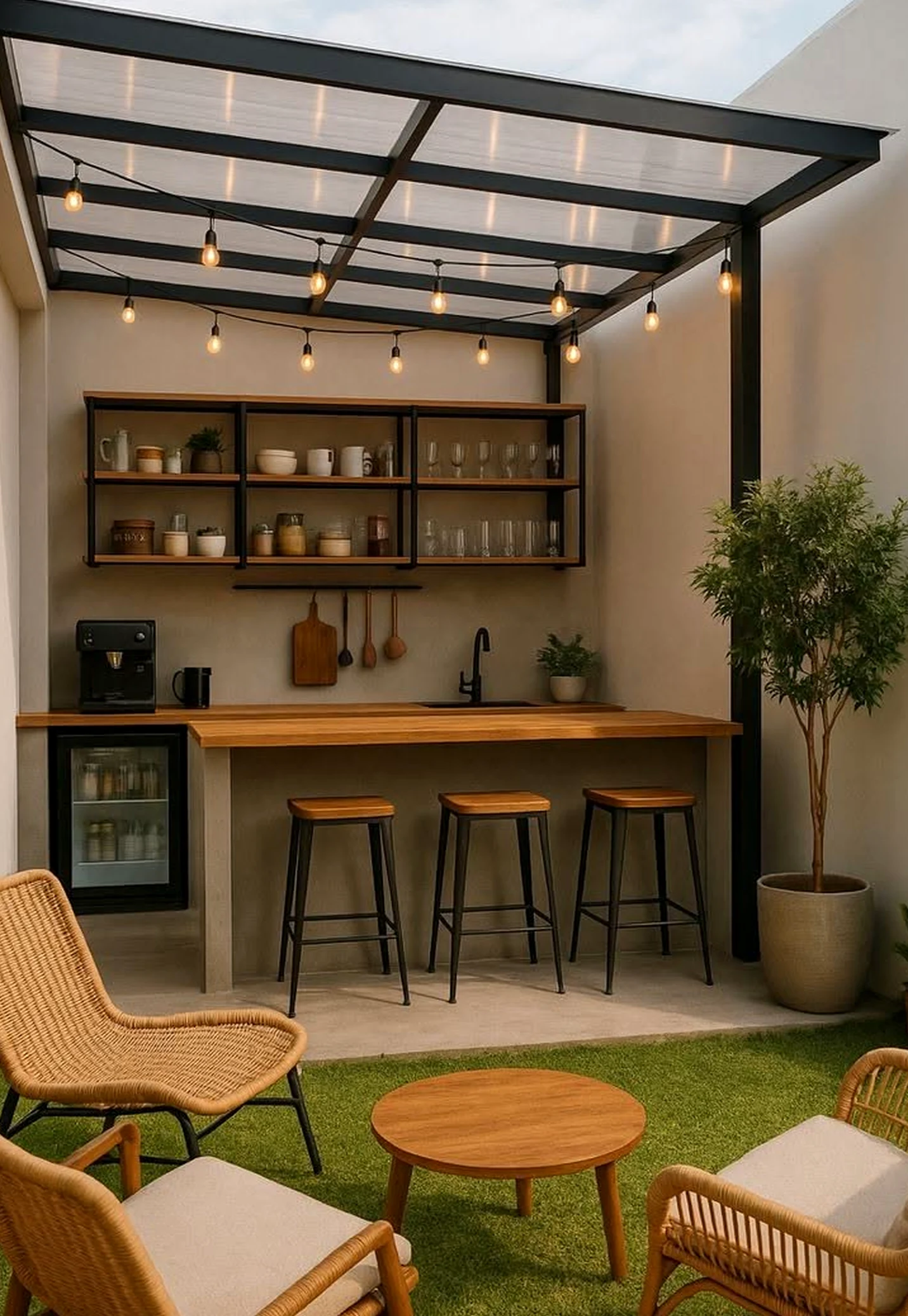 Tactile ceiling detail anchors the composition with contrast, giving the view a mood that feels open and lived-in.