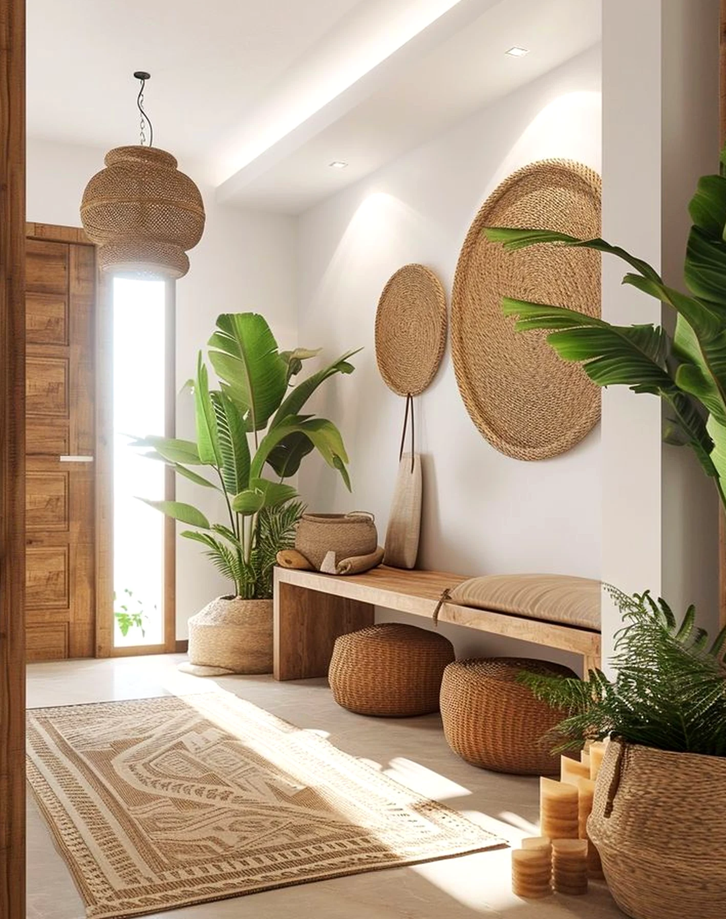 Relaxed painted door draws attention to charm while the wall stays quietly finished.
