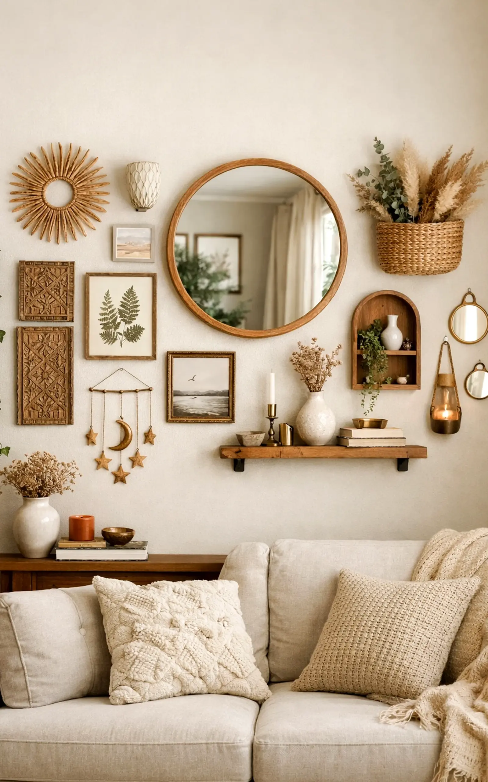 Earthy window seat gives the arrangement more texture, so the whole view feels bright but not busy.