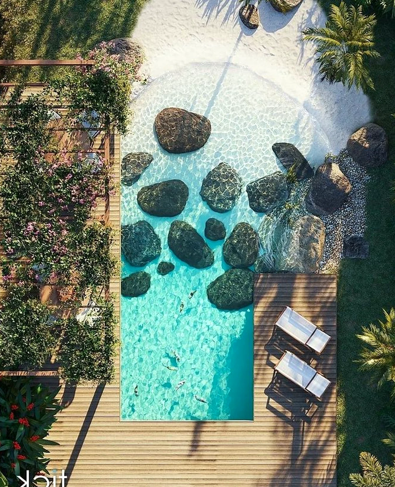Compact outdoor lounge draws attention to warmth while the arrangement stays clear and inviting.