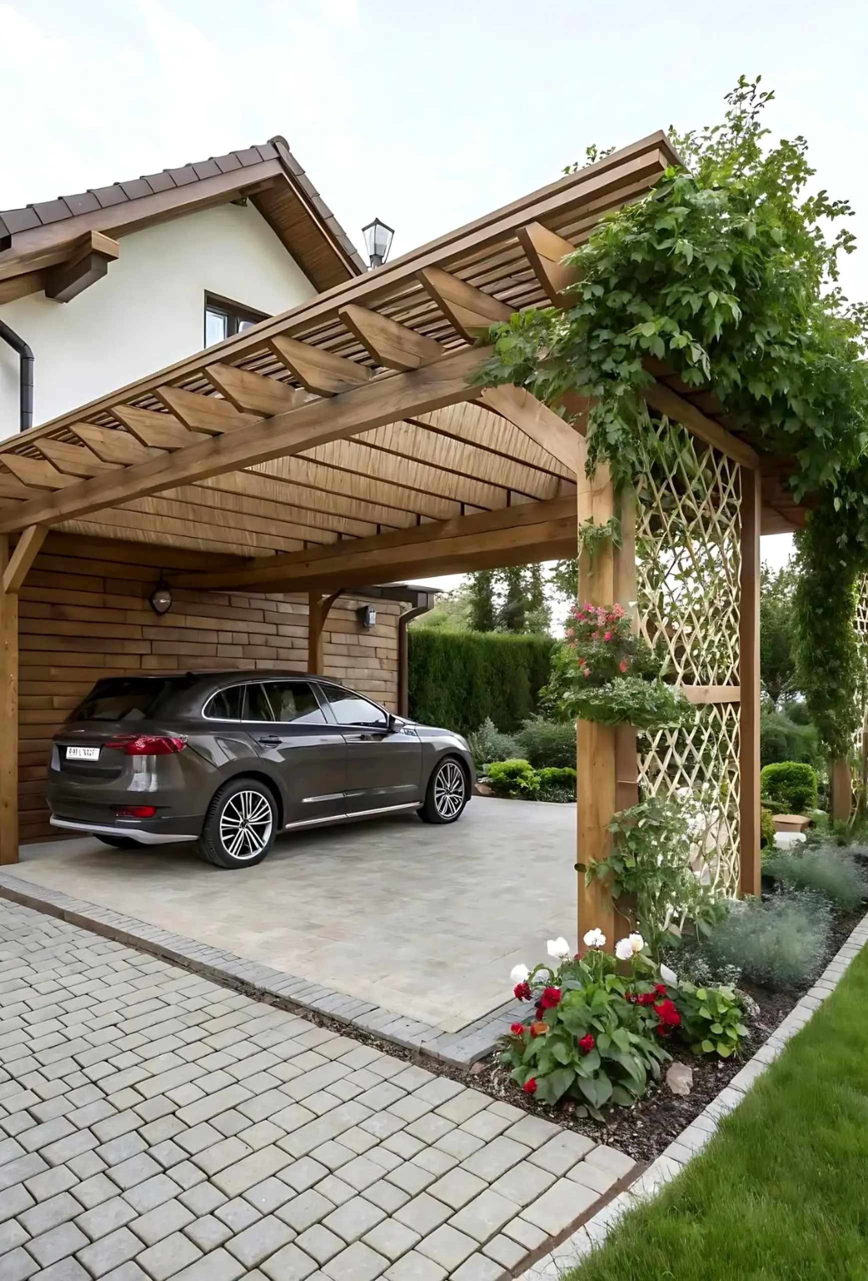 Refined stone path introduces rhythm into the outdoor space, keeping the atmosphere soft at the edges.
