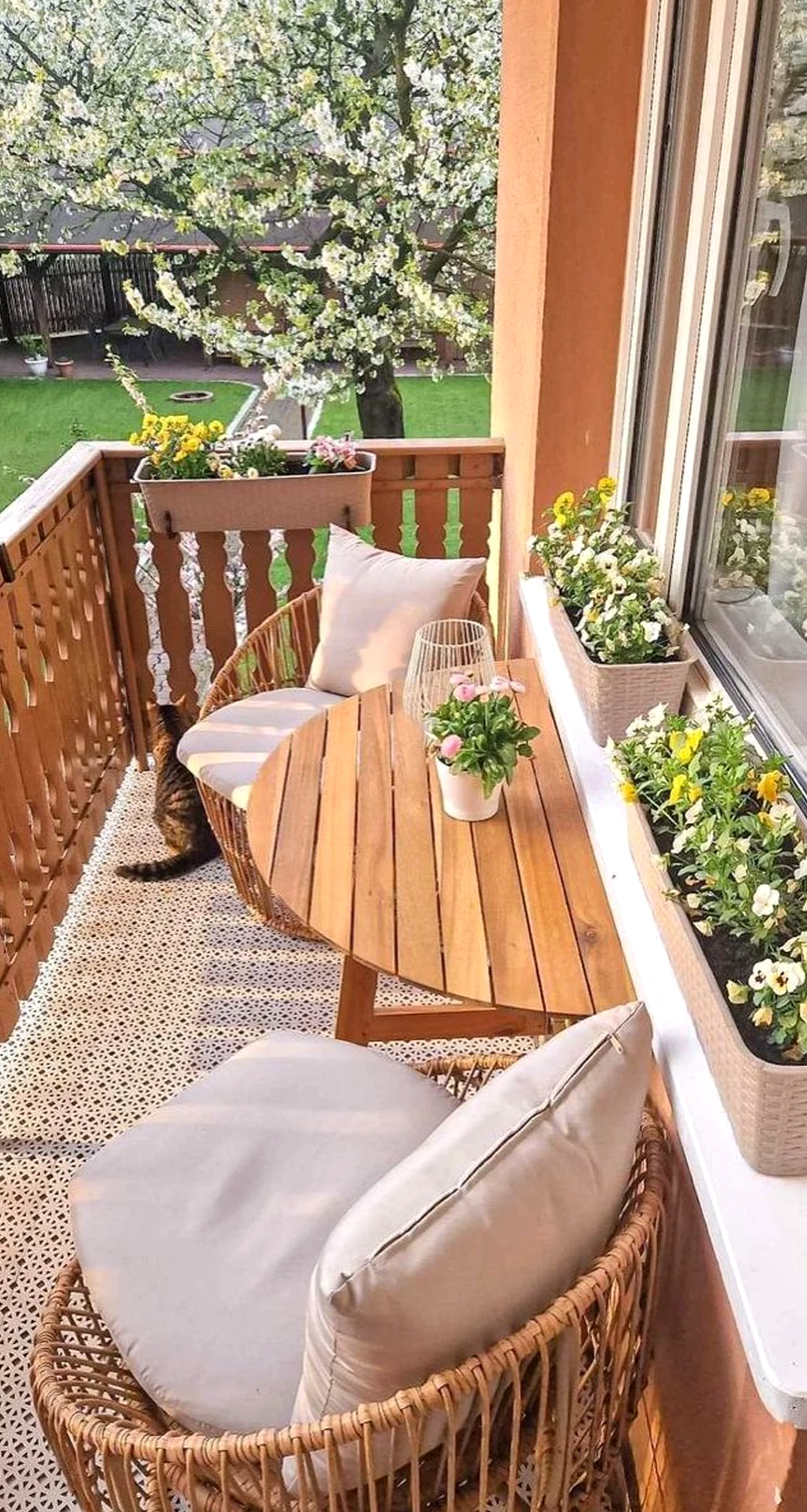 Refined stone terrace frames the view with softness, making the scene feel comfortable in daily use.
