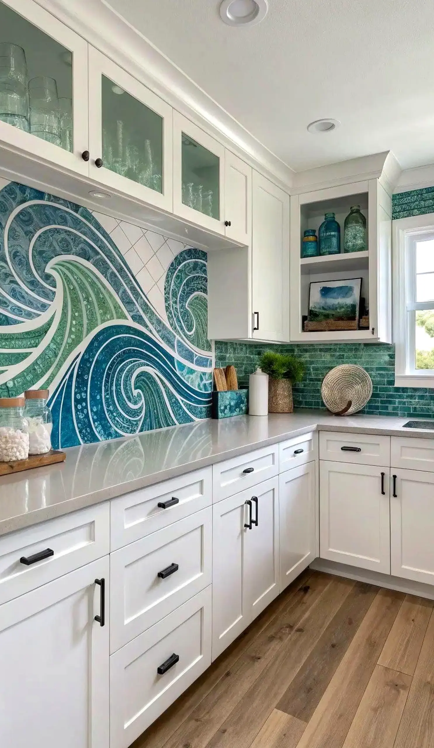 Sculptural tile detail adds order across the backdrop, giving the decor a finish that feels ready for quiet use.