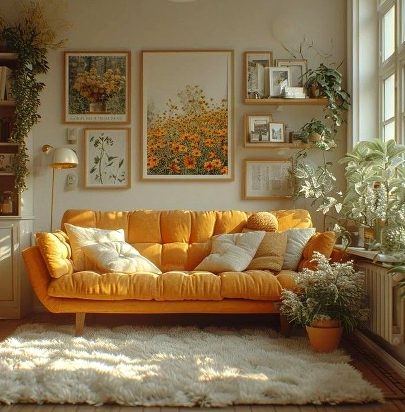 Simple window seat brings detail to the garden edge, creating a mood that feels warm without clutter.