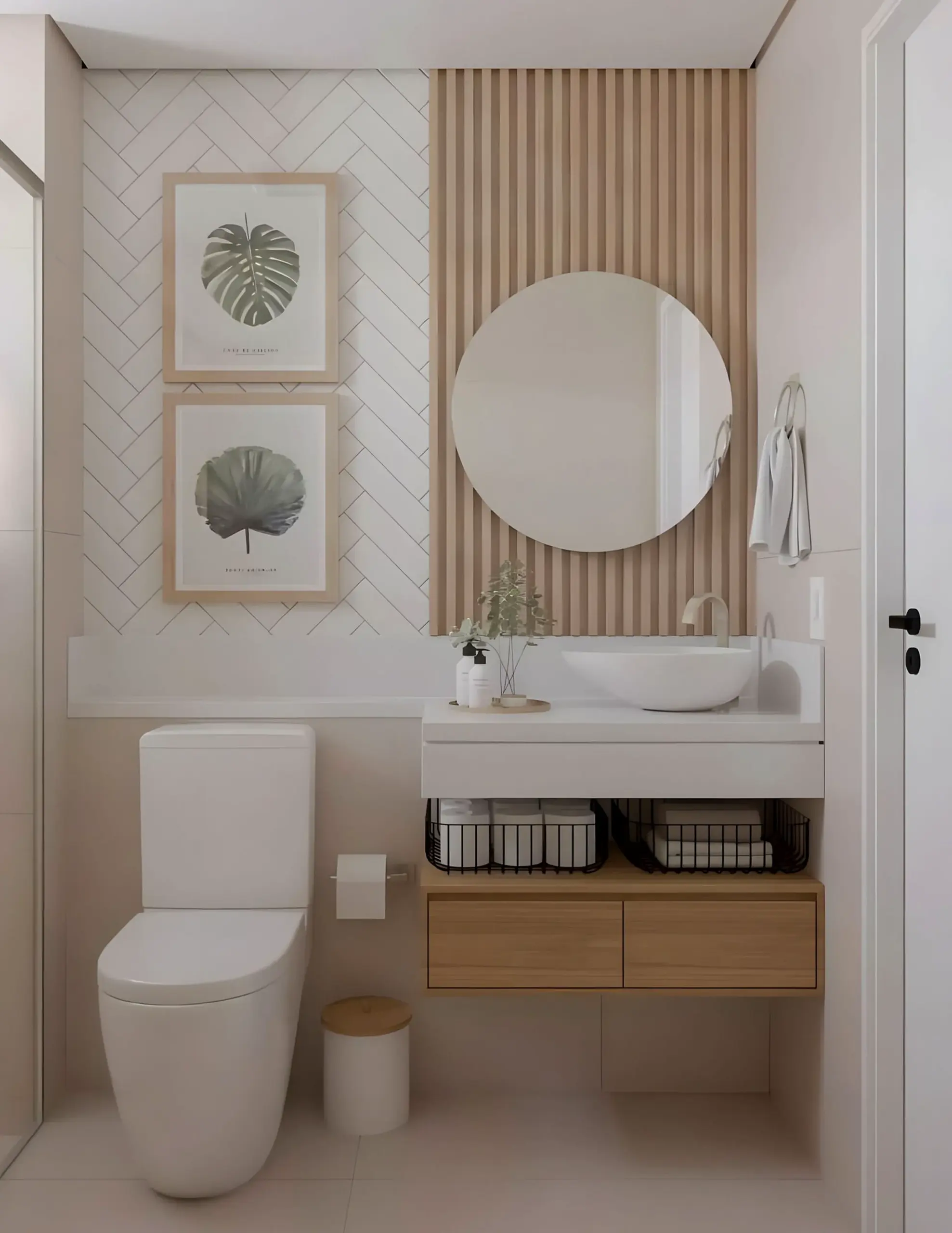 Luminous lamp detail supports the wall through personality, leaving the space feeling fresh and intentional.