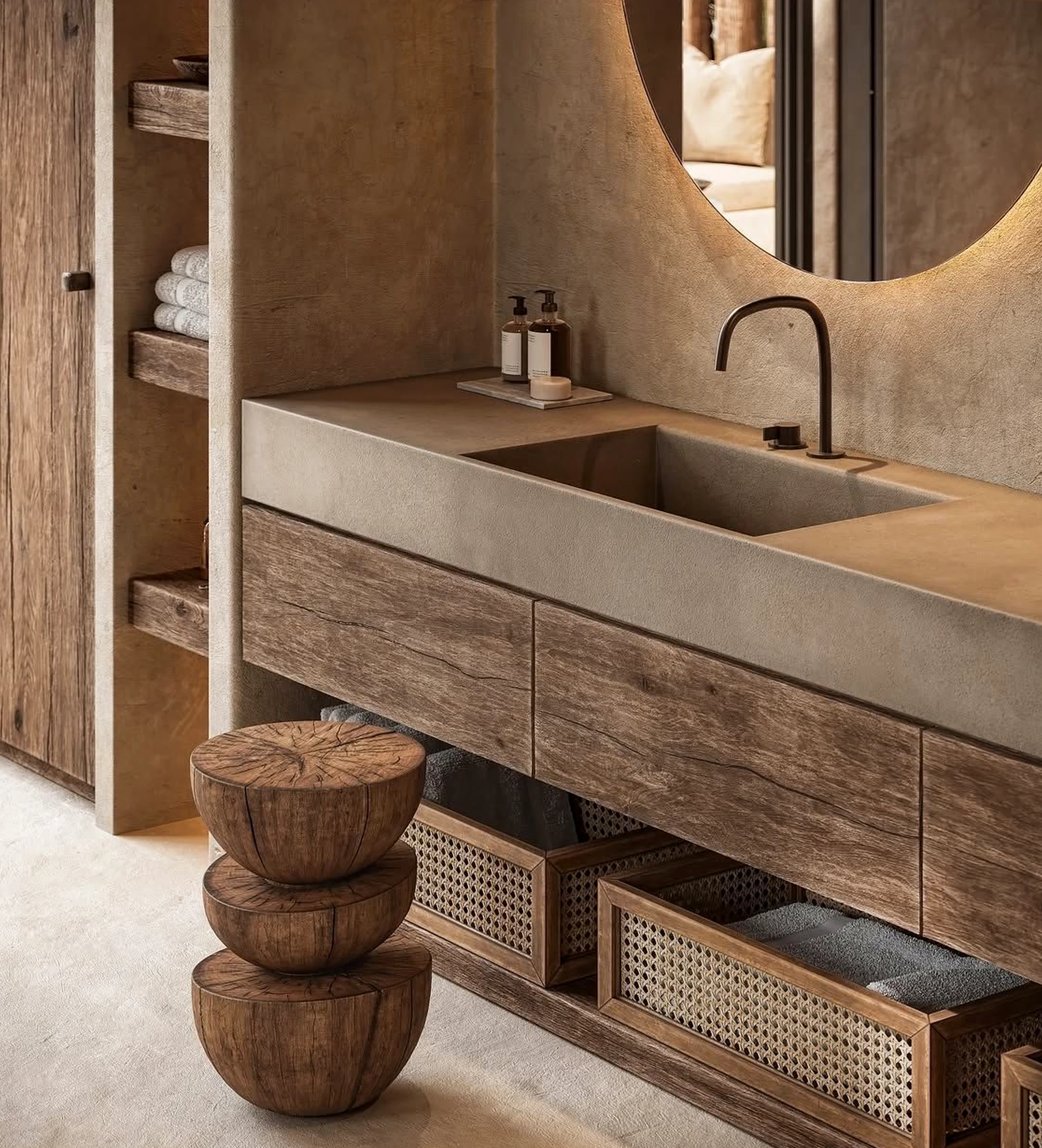 Polished wall niche frames the room with personality, making the scene feel pleasantly composed.