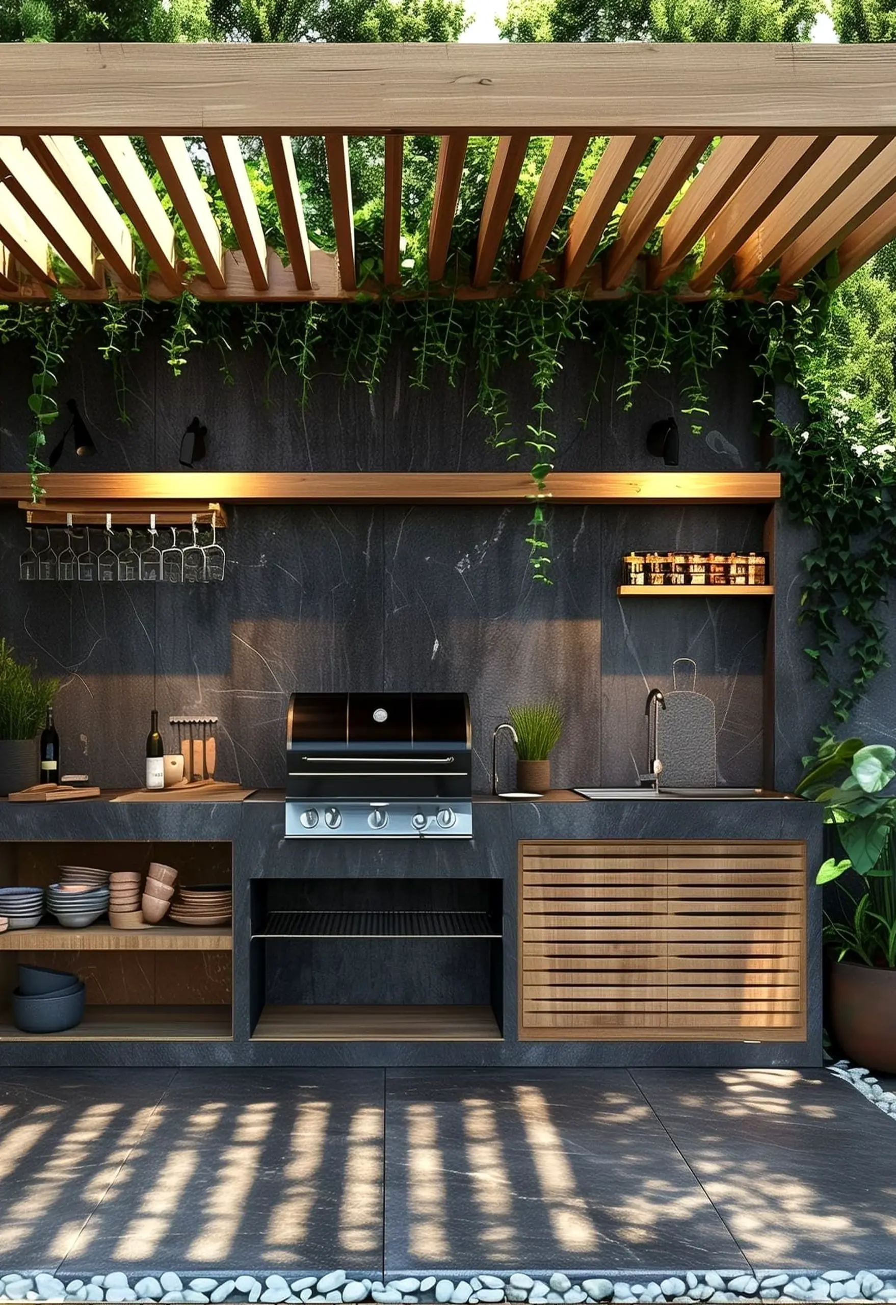 Simple terrace table brings a useful note of movement, making the composition feel open and lived-in.