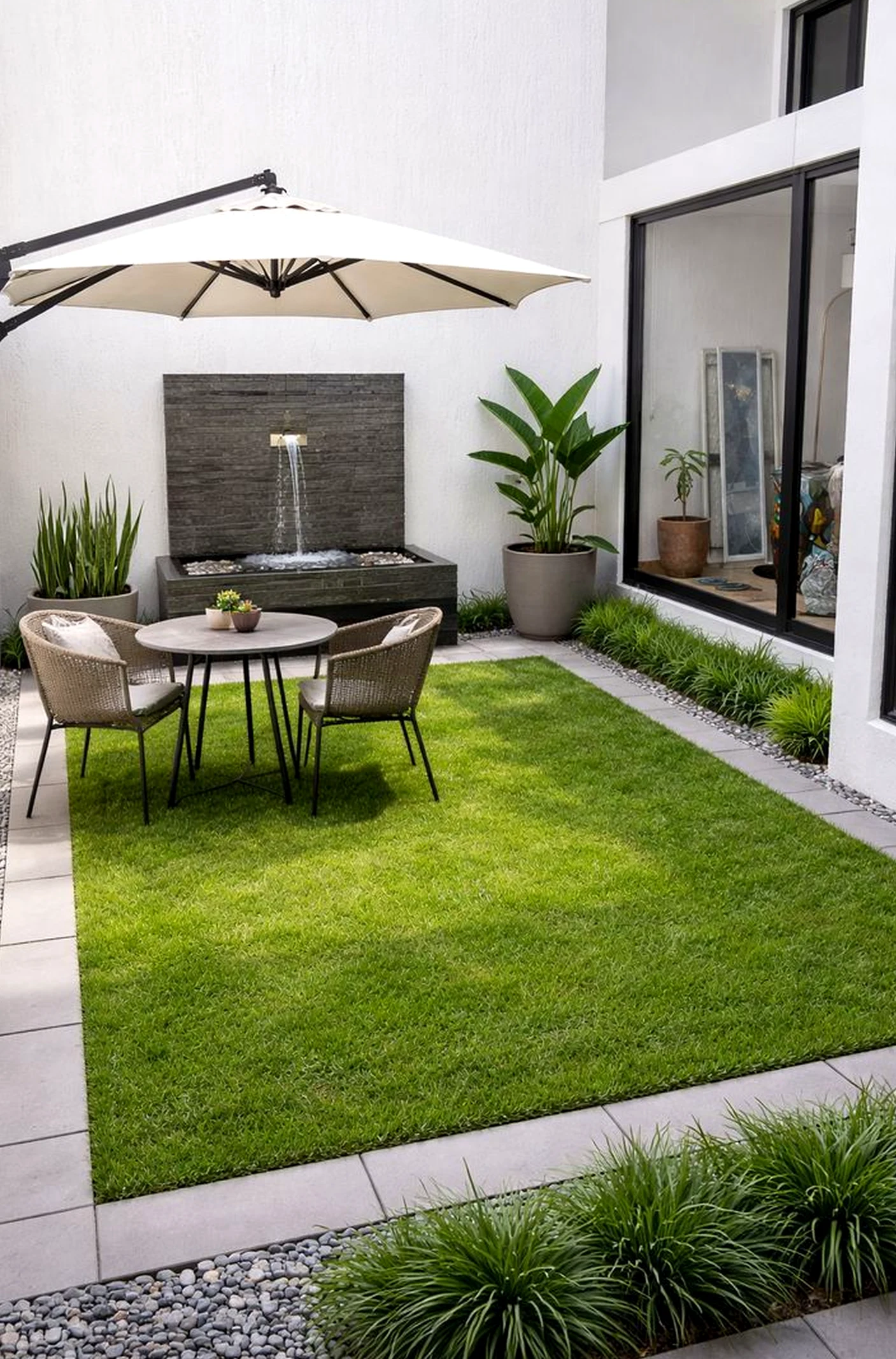 Earthy garden border gives the backdrop more comfort, so the whole view feels warm without clutter.
