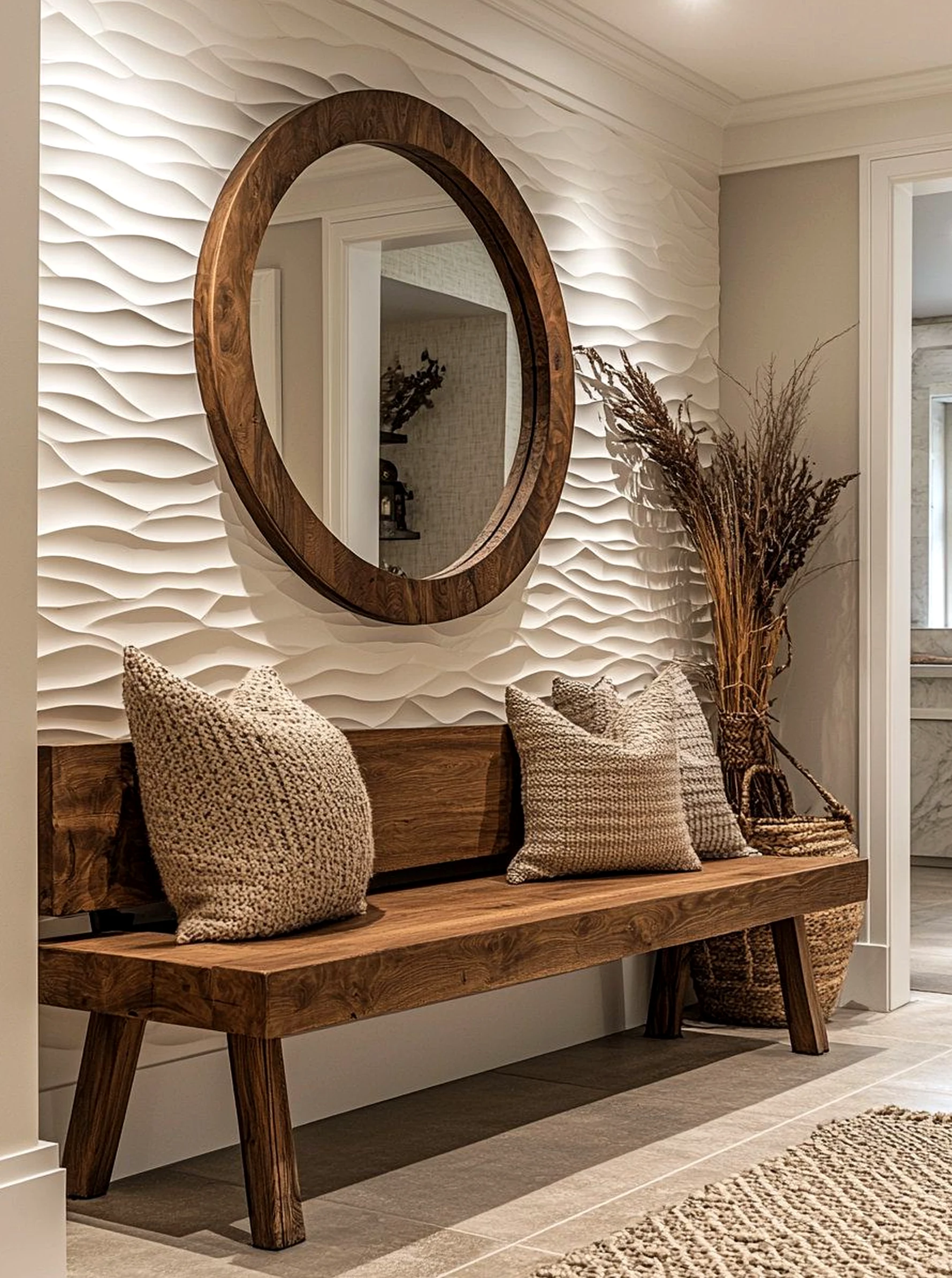 Compact bedside layer draws attention to contrast while the design stays fresh and intentional.