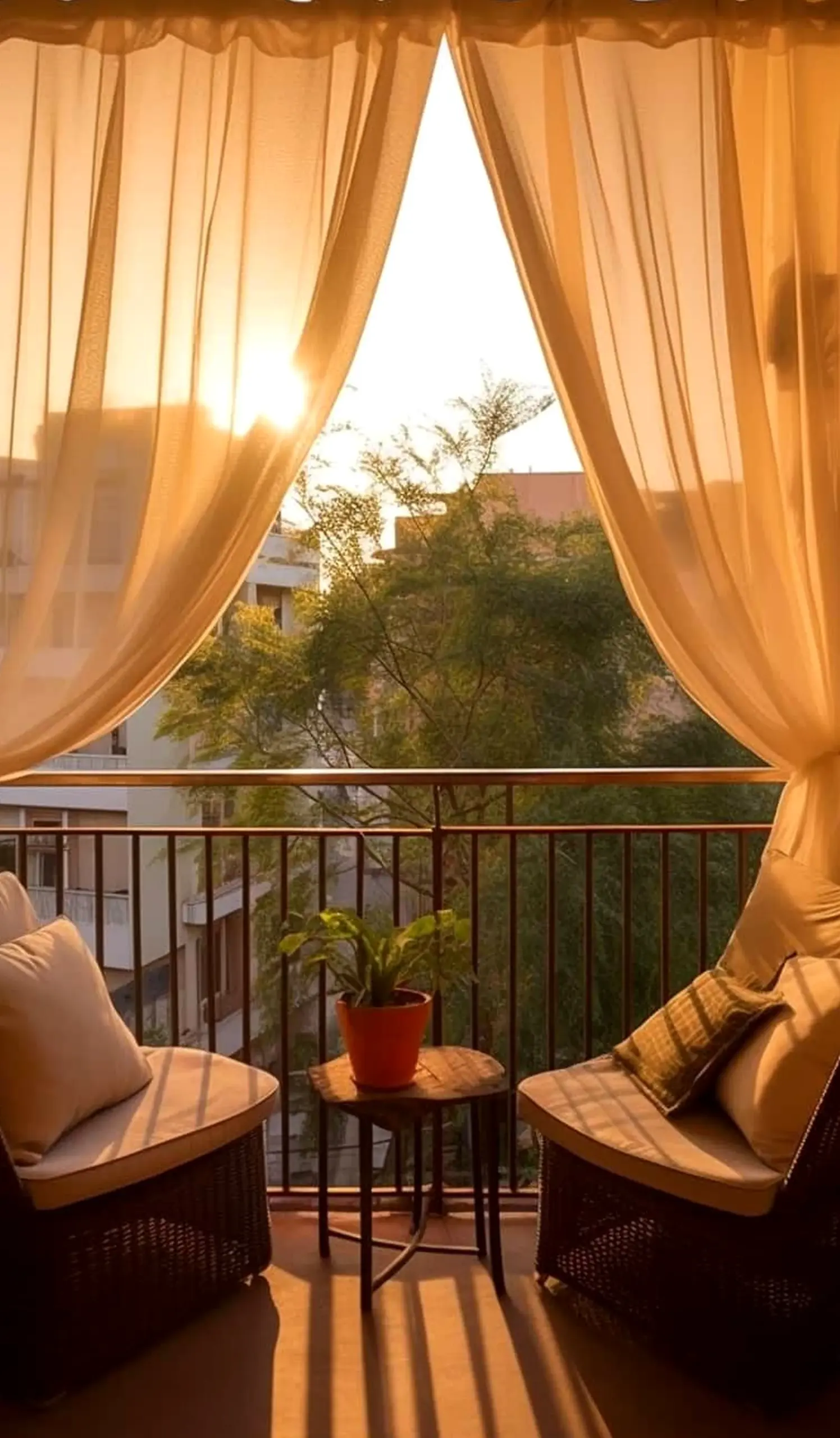 Sunny poolside setting draws attention to warmth while the entry stays visually grounded.