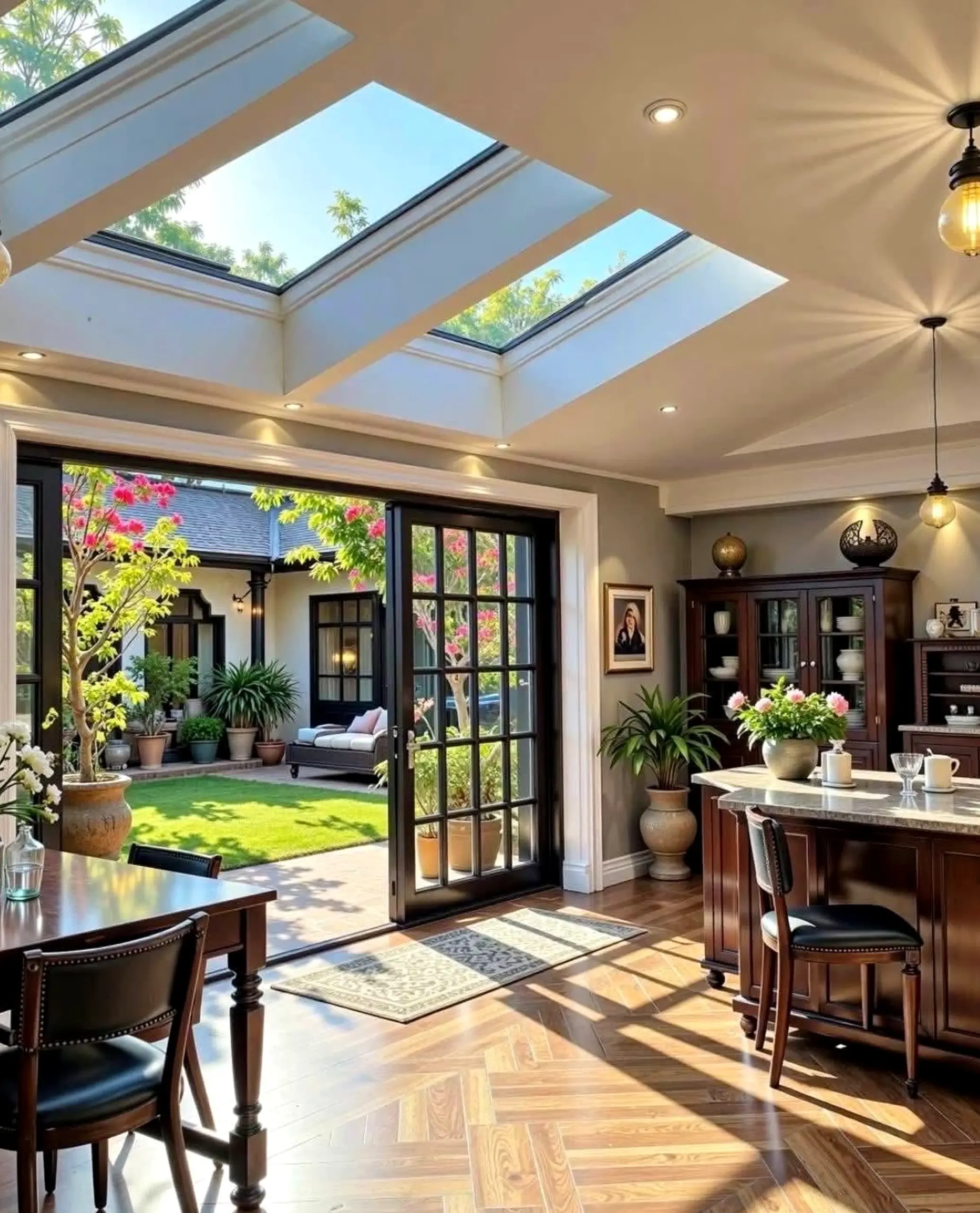 Leafy breakfast table anchors the backdrop with balance, giving the view a mood that feels warm without clutter.