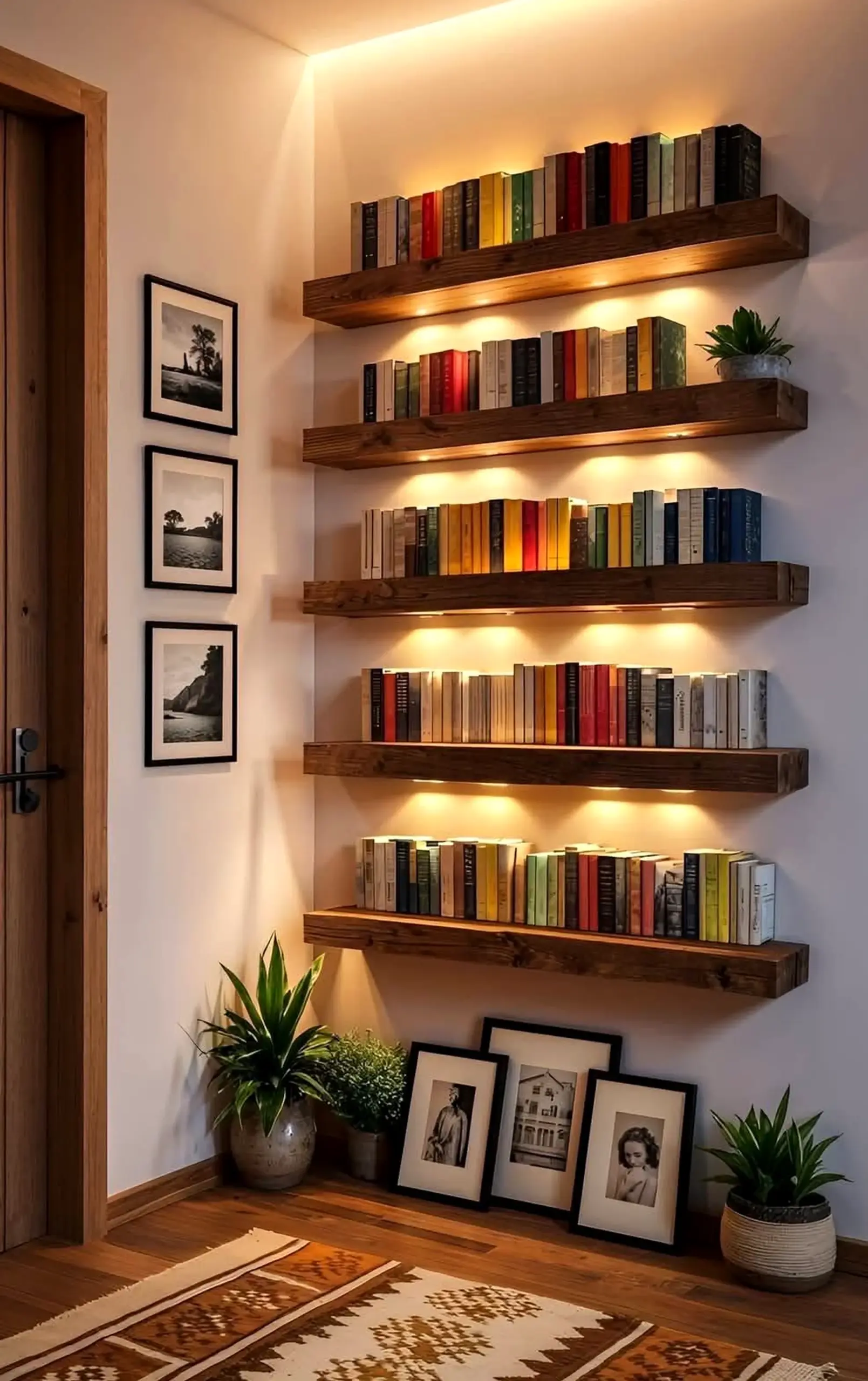 Textured colorful passage anchors the corner with balance, giving the view a mood that feels comfortable in daily use.