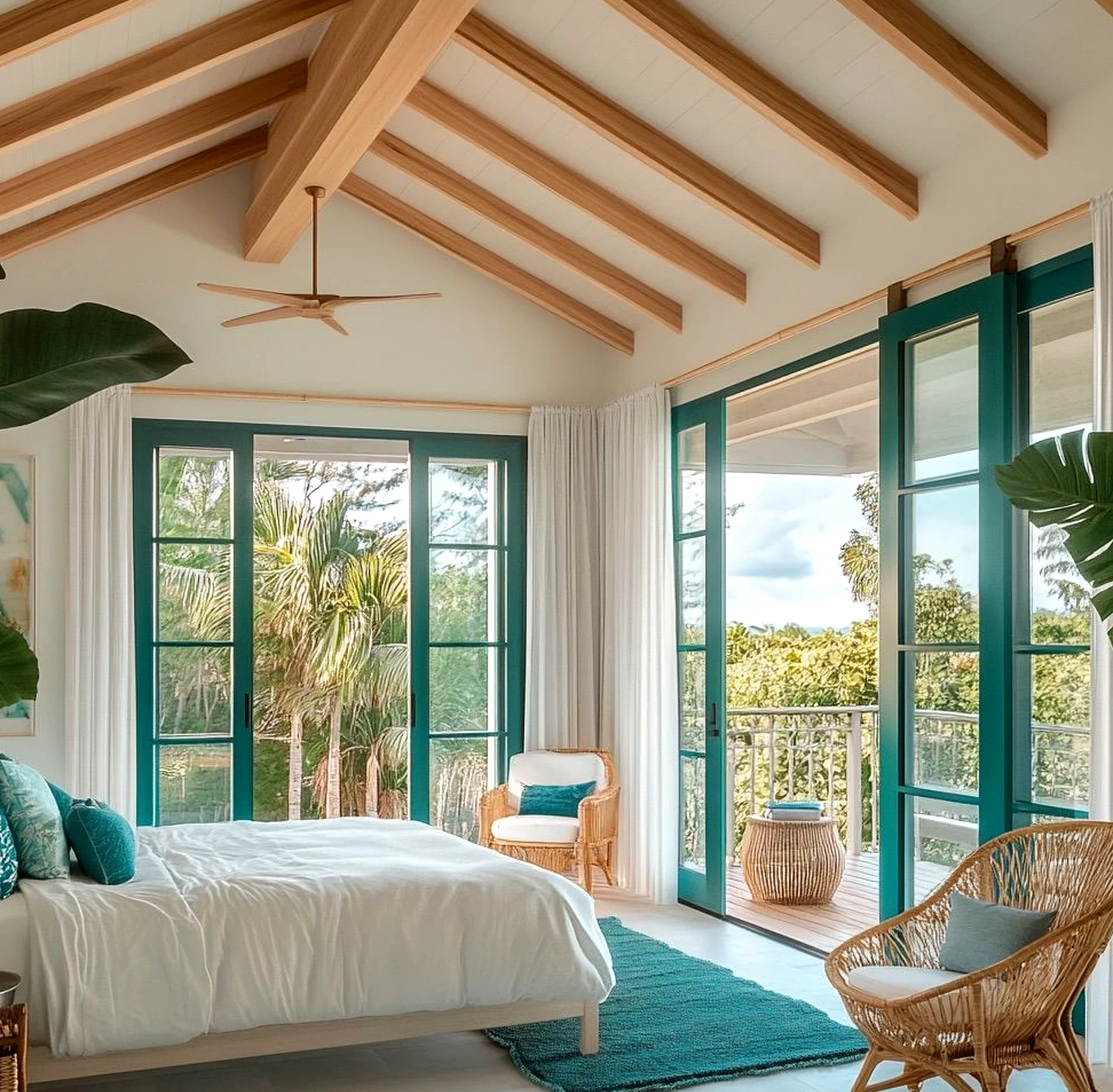 Relaxed patio corner supports the composition through warmth, leaving the space feeling visually grounded.