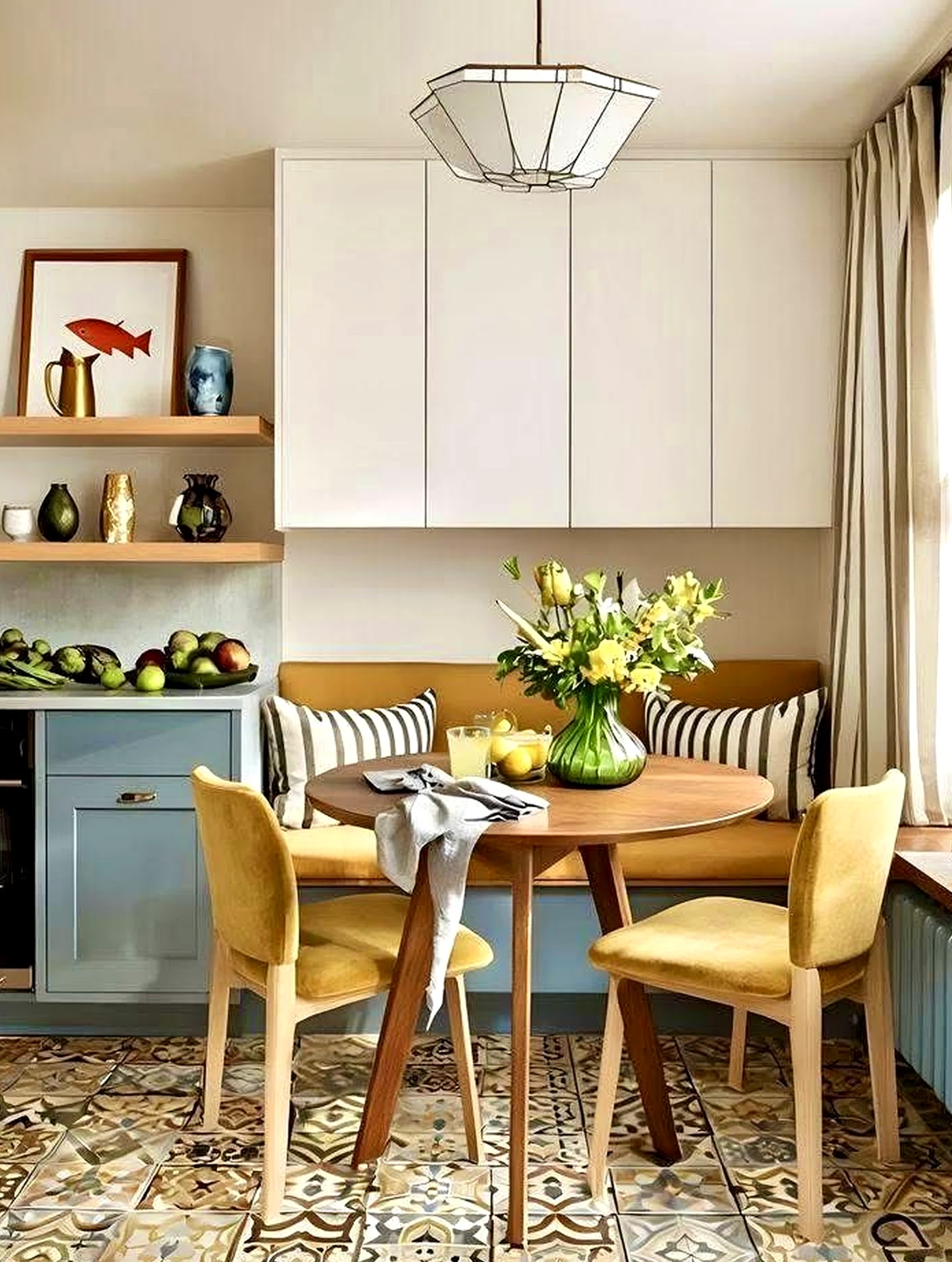 Leafy stair landing anchors the wall with charm, giving the view a mood that feels pleasantly composed.