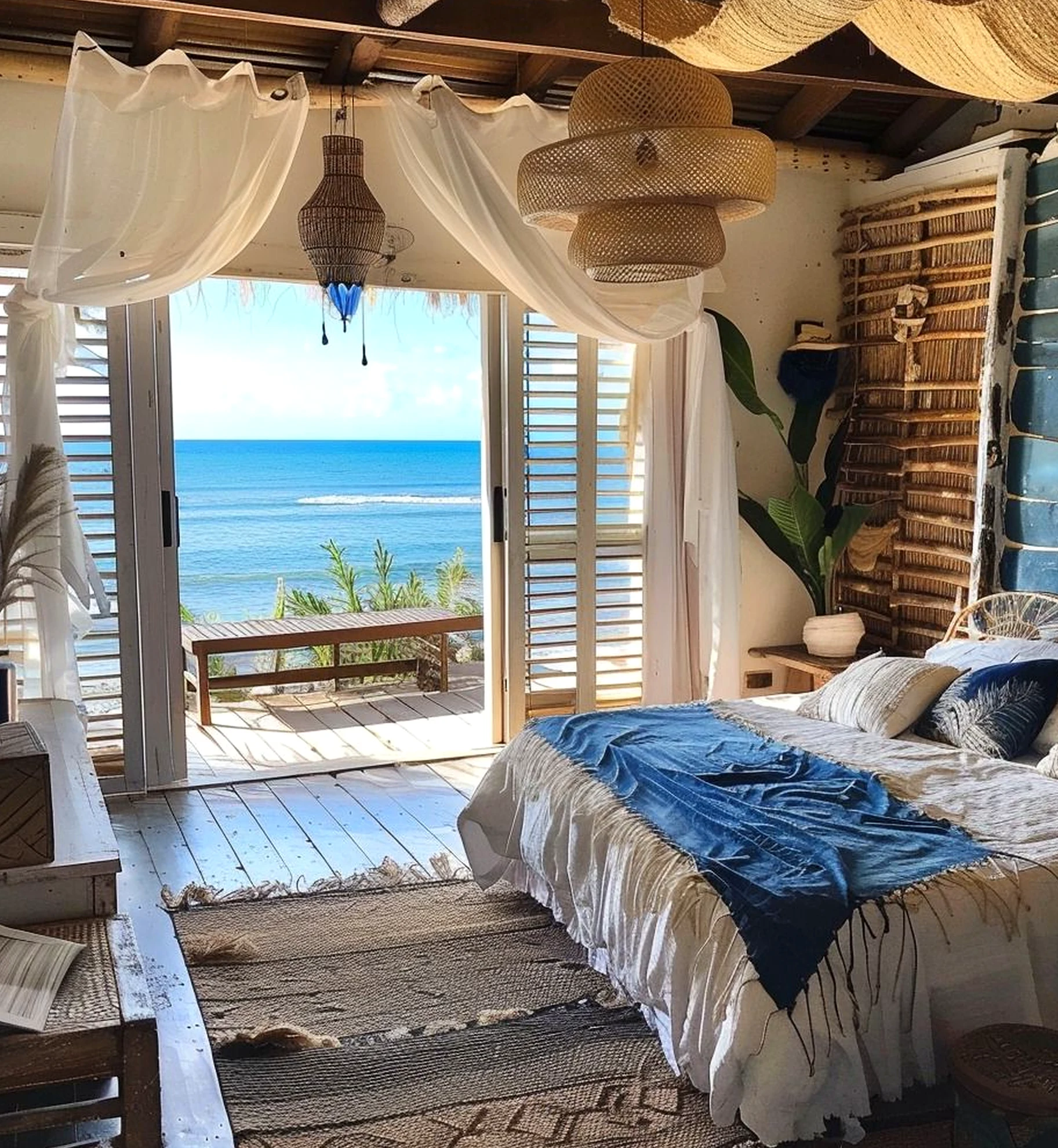 Cozy floral bed draws attention to detail while the design stays bright but not busy.